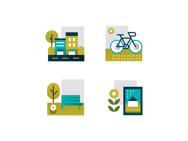 So many icons bike green blue building geometric hand homepage icon illustration shopping simple