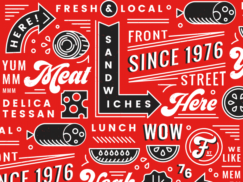 Front Street Deli 70s brand cooper deli food illustration ingredients logo memphis pattern restaurant sandwich
