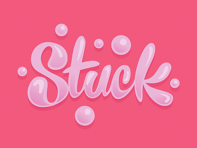 Stuck blow bubble bubblegum cute gum illustration lettering pink sticky type typography