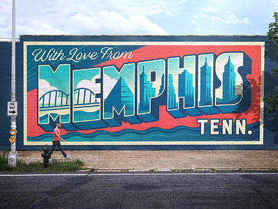 With Love From Memphis billboard bridge buildings city illustration lettering memphis memphis design monoline mural postcard skyline tennessee