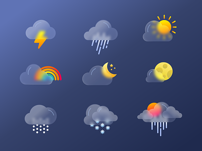 Glassmorphism weather icons art color colors flat flat design glassmorphism glassy gradient graphic graphicdesign illustration lightning morphism pack rain simple snow sun weather icon web
