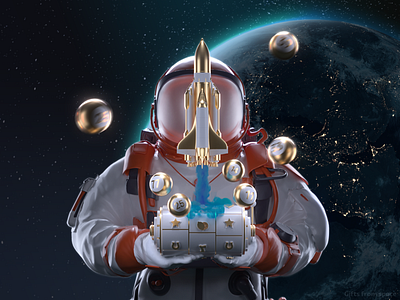 Gifts from space 3d astronaut balls blue casino colors concept depth design gifts human idea keno manage planet simple slot space starfall stars