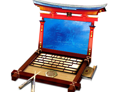 Laptop calendar computer illustration japan laptop orient surrealism