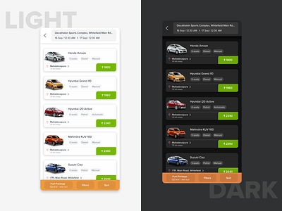 Vehicle Listing Page - Car Rental Platform app design car car rental app card design concept dark design light list view listing ui ux