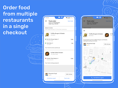 Track Order - Multiple Restaurant Checkout app design blue design flat food food app minimal ui ux