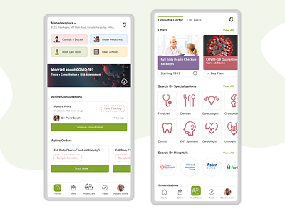 Healthcare App app design appdesign design flat green iconography illustration minimal mobile ui ux