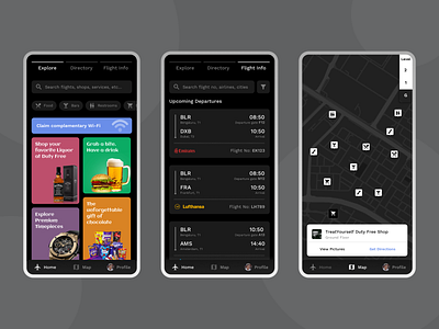 Airport Navigation - App airport app design appdesign dark dark theme design flat guide minimal mobile ui ux