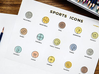 Sports Icons 🏀 🏈 🏓 🎾🎱🏀⚽🏸 badminton basketball carrom clean duotone football icon iconography icons illustrations line lineart outline sports swimming tennis