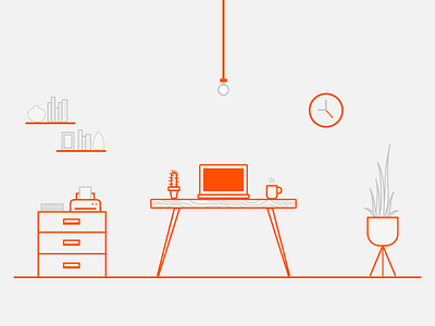 Workspace 01 – The Orange Space cactus coworking space desk mid century modern orange workspace