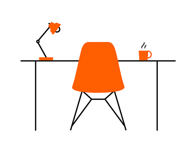 The Orange Space Desk coffee desk icon lamp midcentury workspace