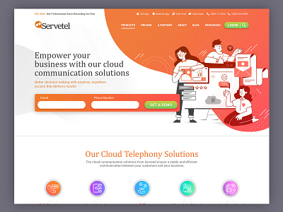 Servetel web page design banner business cloud computer design icon illustration logo minimal typography ui ui design vector web webdesign website website design