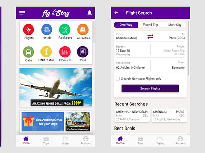 Fly n stay - Ticketing App branding branding design design dribble flight search graphic design ticketing app ui ux