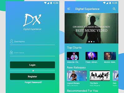 Dx Music branding design dribble login page mobileui music app ui musicapp ui videoapp videoappui