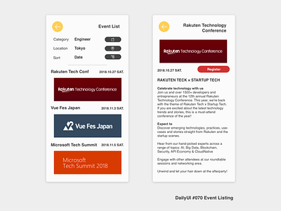 DailyUI #070 Event Listing app dailyui sketch ui