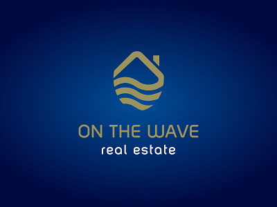 Logo for On The Wave - Real Estate blue branding business design estate gold home house logo real estate sea wave