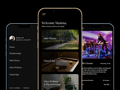 Ladies Fitness Club Mobile App UI booking app club dark mode fitness fitness app gcc luxury modern ui ux