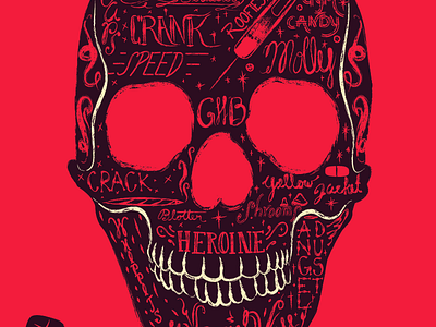 WIP UN Poster #33 anti drugs bones drugs hand type illustration illustrator psa red retro vector typography vector