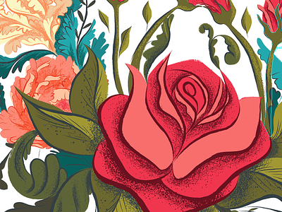 Sailor Kitty flower detail flowers foliage illustration illustrator photoshop retro rose stipple vector