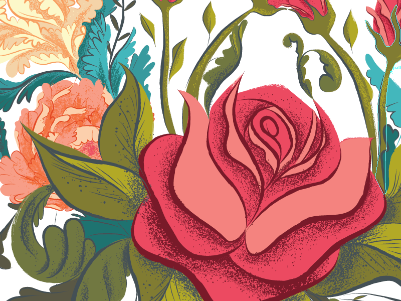 Sailor Kitty flower detail illustrator illustration photoshop retro vector flowers foliage stipple rose