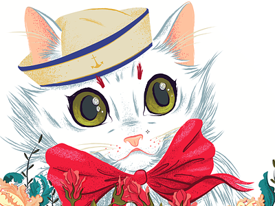 Sailor Kitty cat hat illustration illustrator kitty photoshop retro rose sailor stipple vector white