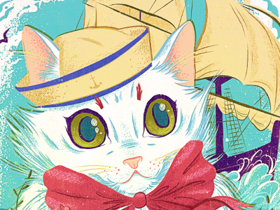 Sailor Kitty Print cat flowers hat illustration illustrator kitty photoshop retro sailor stipple vector white
