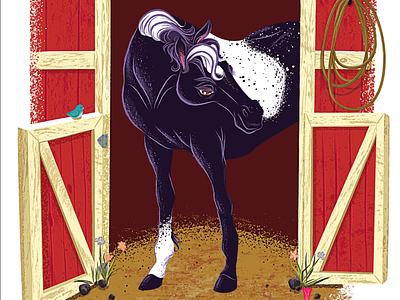 test shot barn bird black horse illustration illustrator photoshop pinto pony red retro vector