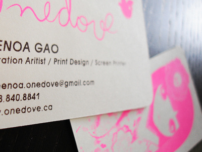 Onedove Business Cards card fluorescent pink illustration screen print typography