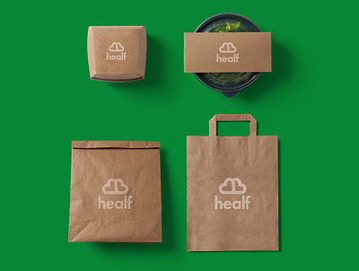 Healf | Healthy restaurant | 3/3 brand identity brand identity design branding branding design design flat green healthy icon idea logo logo design mockup packaging packaging design restaurant