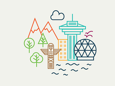 Vancouver Illustration city conference harbour centre icon illustration nature science world totem pole vancouver yvr