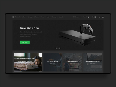 Microsoft landing page - dark