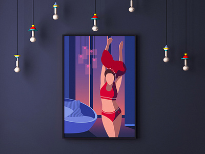 Cozy evening apartament atmosphere charachter design character decoration design dressing fashion fashion art flat illustration illustrator model picture on the wall portrait print red vector woman