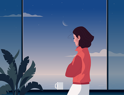 Evening with yourself apartament atmosphere blue charachter design character decoration design dressing fashion fashion art flat girl girl illustration illustration illustrator model portrait red vector woman