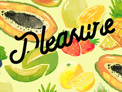Pleasure bold branding concept design fruits fruity fullcolor illustration label label design tropical typography vegetarian