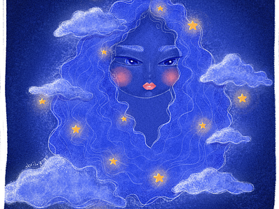 Cloud girl blue brush clouds girl illustration illustrator night photoshop sky stars