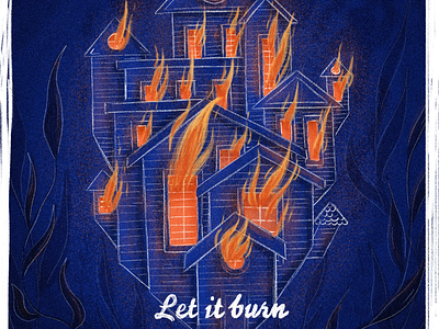 Let it burn blue brush burn fire heart house illustration photoshop