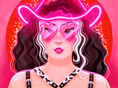 Neon Cowgirl woman hat neon cowboy cowgirl girl illustration ill