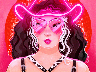 Neon Cowgirl cowboy cowgirl girl hat ill illustration neon woman