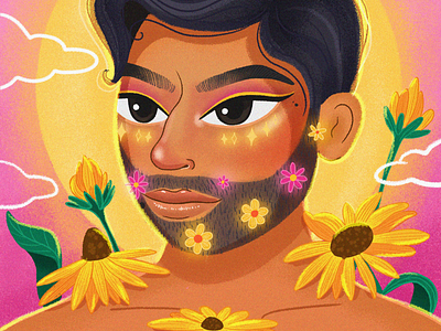 Dario - Flowers boy boy brush flowers ill illustration latino makeup men photoshop sun