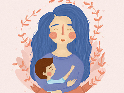 Mom girl illustration kid love mom mother