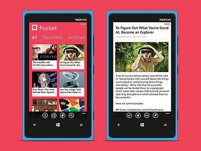 Home & Article View app mockup photoshop pocket ui ux windows phone