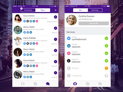 New Connections & Me Screen app chat connections ios me mobile profile social ui ux