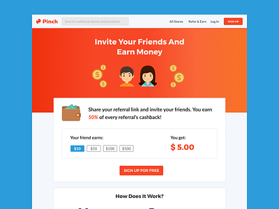 Refer And Earn for Pinch app cashback clean earn illustration invite refer referrals ui ux web
