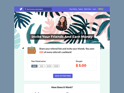 Refer And Earn - Influencers app cashback clean earn illustration influencers invite refer referrals ui ux web