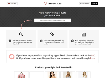 Hyperliked app clean home influencer instructions minimalistic onboarding plain recommendations ui ux web