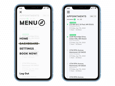 Appointments Dashboard and Mobile Menu