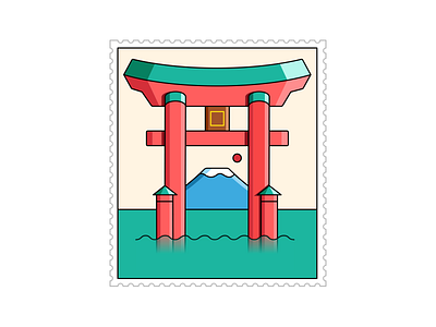 ItsukushimaTemple graphic illustraion landscape mountain nature stamp water weekly warm up