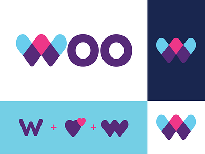 Woo - Dating App Branding branding flat icon logo