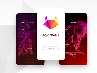 FoxyFame - A concept brand design app brand colors brand language branding concept launch login logo design onboarding signup ui ui design