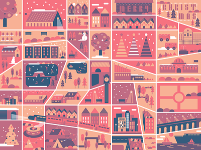 Festive City christmas city dribbble graphic design holiday illustration vector