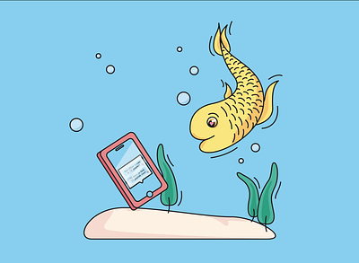 Click Bait 2d character bait fish illustration phone sea vector